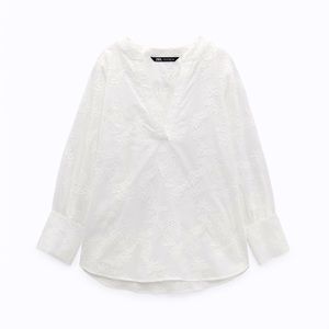 NWT ZARA SZ L EMBROIDERED EYELET OVERSIZED BLOUSE